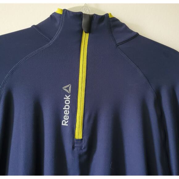 Reebock Playdry 1/4 Zip XL Mens Pullover Blue With Lime Green Accents - Picture 2 of 13